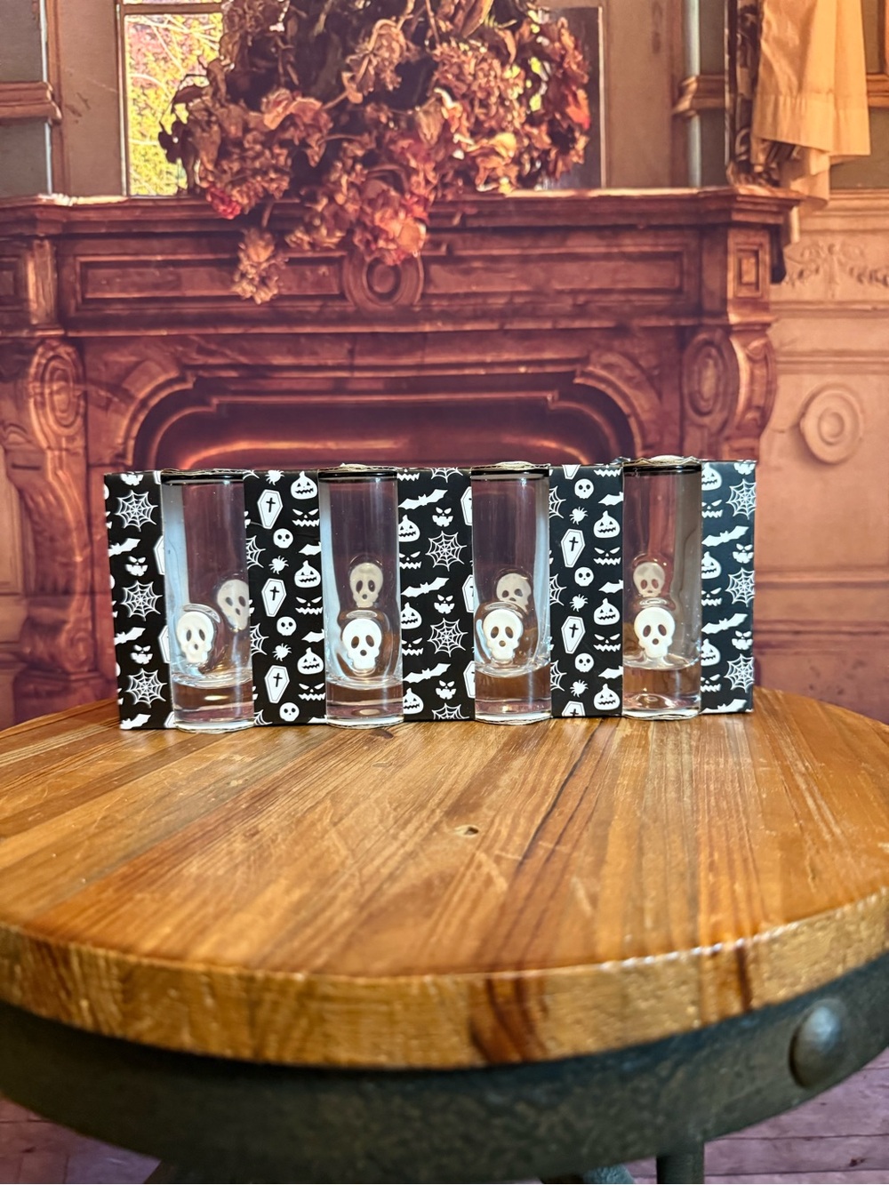 Halloween Summerween Bar White Skull Shot Glass Set of Four NWT
